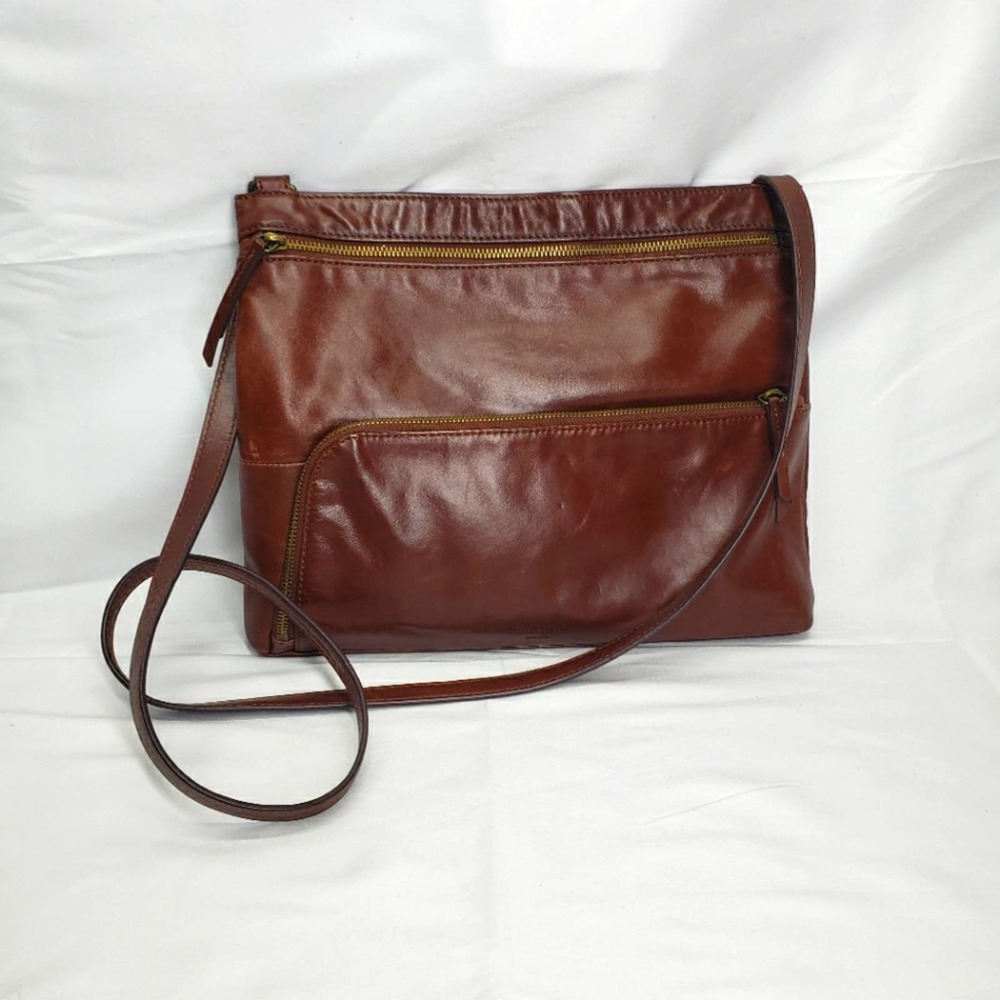 Margot 100% leather crossbody purse brown double zipper